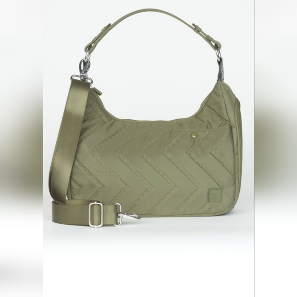 HKHIP Zig Zag Military Green Convertible Quilted Shoulder Bag